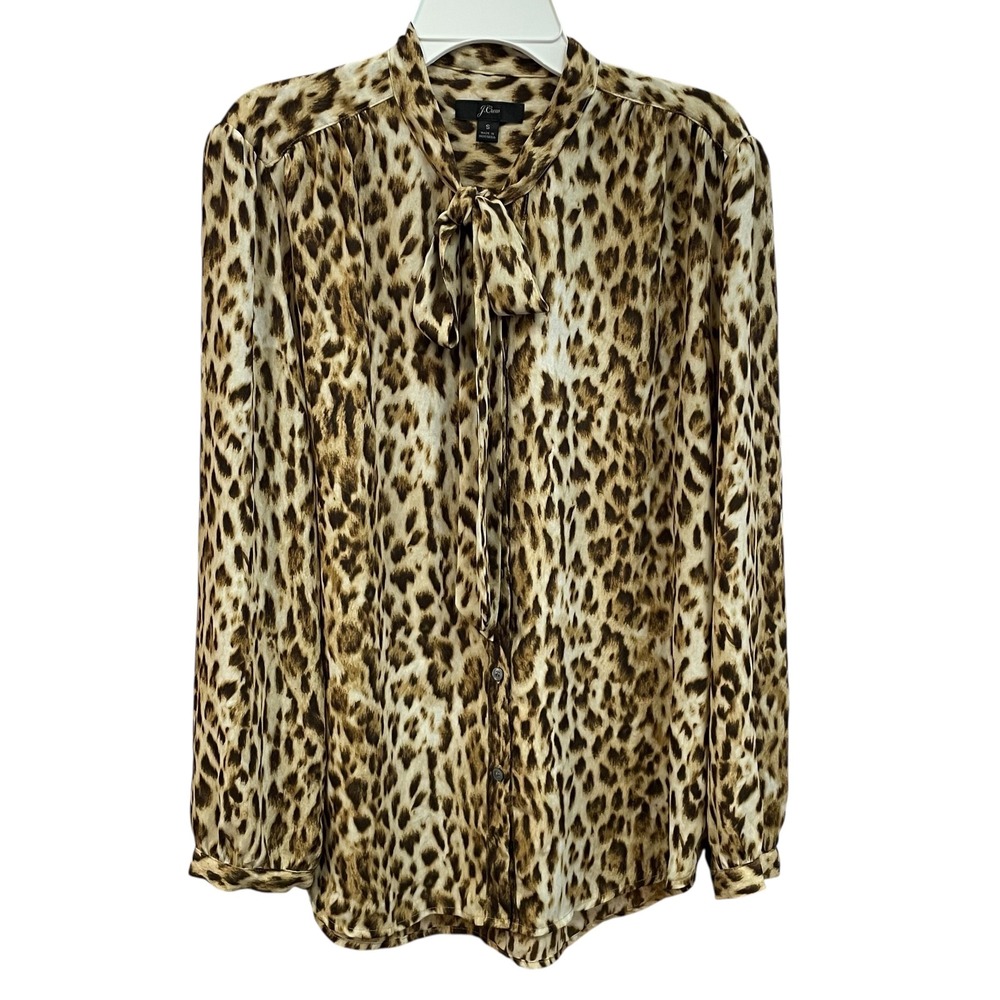 J. Crew Leopard Print Tie Neck Blouse‎ Animal Print Long Sleeve Top S